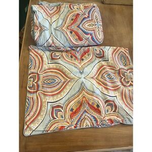 LEMON TREE Selma Orange Eclectic Medallion 2 PC TWIN DUVET SET Blue Reversable